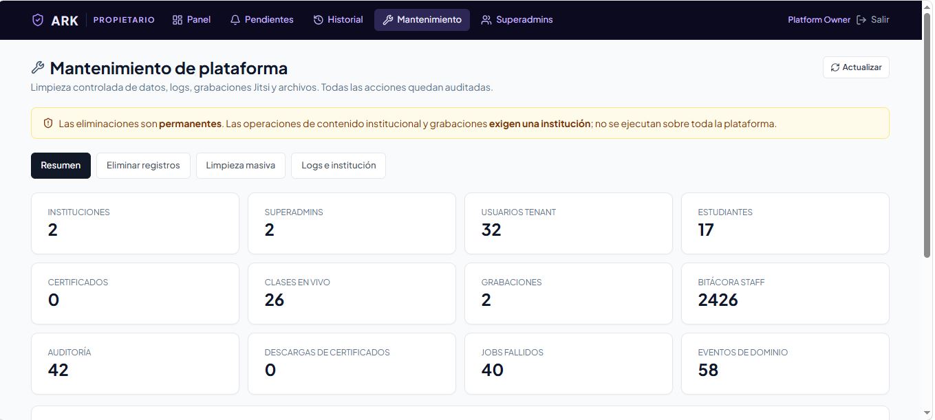 Consola de mantenimiento de la plataforma ARK